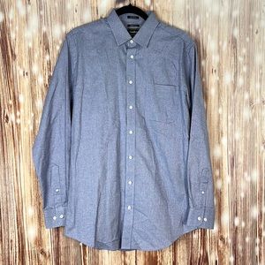 Men’s Neiman Marcus Trim Fit Blue Patterned Long Sleeve Button Up Shirt 15-1/2